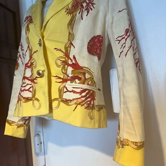 SFARZO ITALIAN LUXURY chains leaf’s elegant dress suit coat FLORAL BLAZER JACKET - Picture 4 of 13